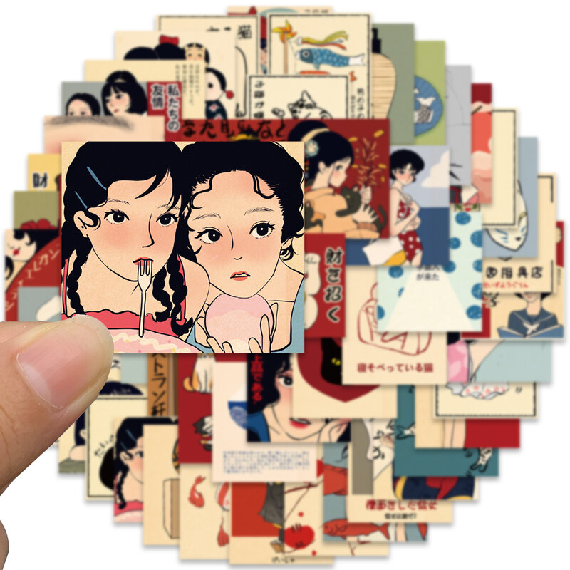 50 buah stiker budaya kartun gaya Jepang klasik untuk Laptop botol air bagasi Notebook stiker vinil tahan air