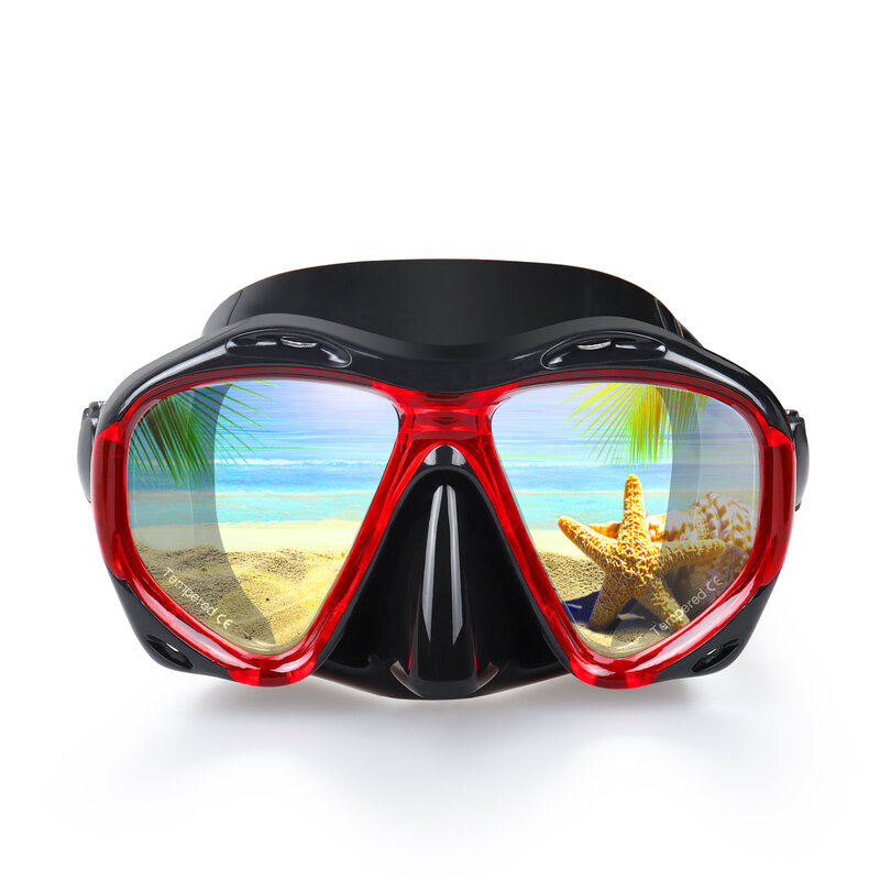 Máscara de mergulho com snorkel, óculos panorâmicos HD anti-nevoeiro, saia de silicone, máscara de vidro temperado para adultos e jovens