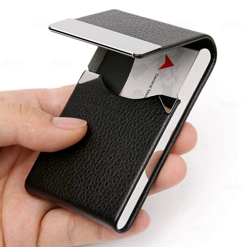 Wizytownik na karty biznesowe etui-Slim PU skórzany metalowy kieszonkowy uchwyt na karty z magnetycznym zamknięciem, wizytownik