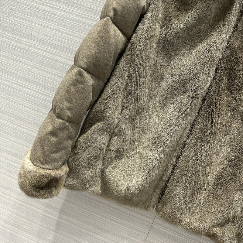 양모 다운 재킷, 모피 후드 스플라이싱 디자인, 캐주얼 패션, 2024 겨울 신상 1010