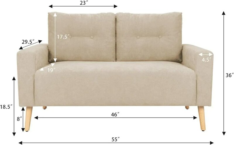 YESHOMY Mid-Century Loveseat Sleeper Button Tufted 2 Seater Sofa for Living Room, Beige