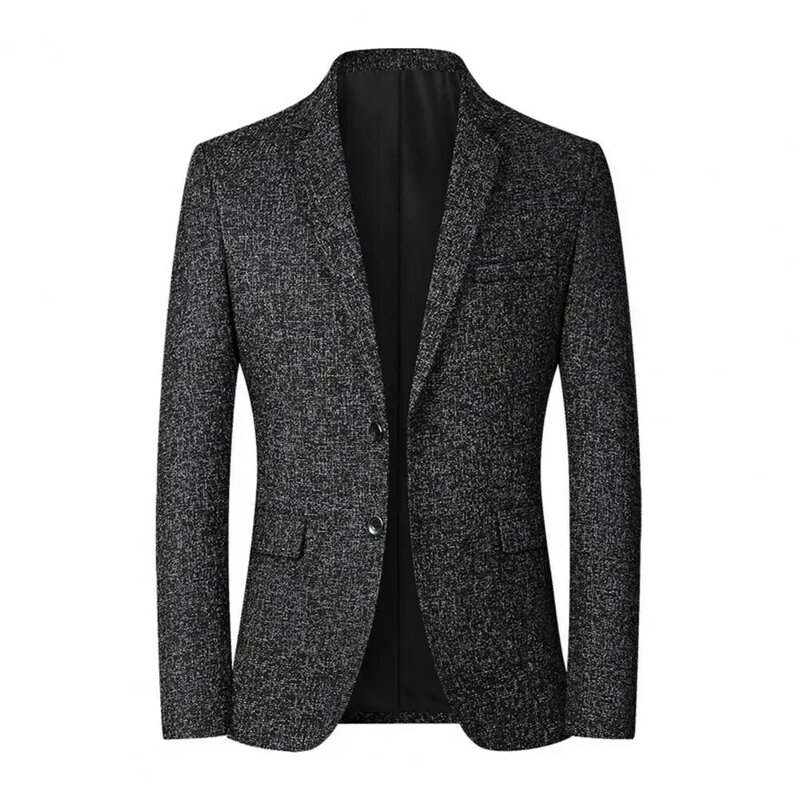 Men Blazer Solid Color Single Breasted Autumn Winter Two Buttons Pockets Suit Coat Wedding Groom Handsome Pockets Suit Coat