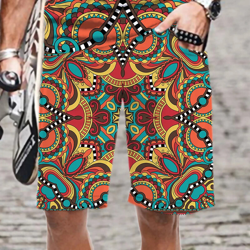 Harajuku 3D Ethnic Exotic Patterns Printed Beach Shorts Men Summer Vintage Swim Pants Fashion Cool Streetwear Board Shorts Trunk