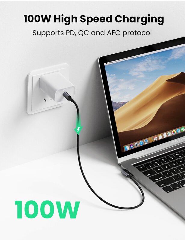 UGREEN-Cable de carga para tableta Samsung, cargador rápido 4.0 PD usb tipo C, salida de 100W para Samsung S10 S20 MacBook Pro iPad 2020