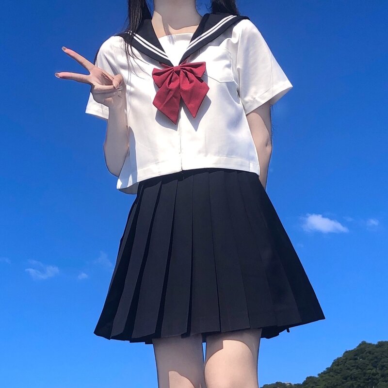 Uniforme escolar japonés para niñas, S-8XL de talla grande Jk, traje blanco, dos y tres negros, uniforme básico de marinero, traje de manga larga