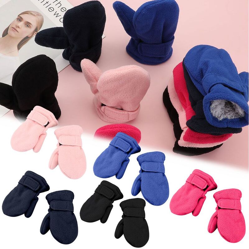 Зимние варежки От 1 до 7 лет для малышей и младенцев с флисовой подкладкой, простые в использовании теплые плотные перчатки для маленьких мальчиков и девочек, наружные теплые перчатки