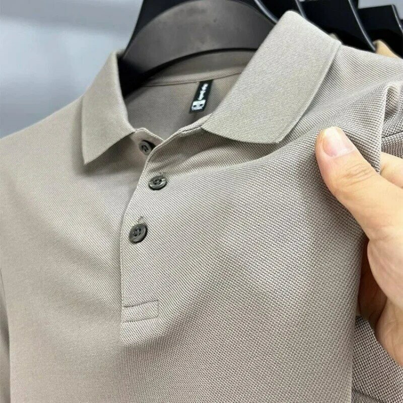 남성용 한국 패션 심플 라펠 폴로 셔츠, 단색 단추 통기성 캐주얼, 다용도 트렌디 얇은 반팔 상의, 여름 신상