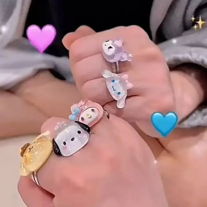 Cinnamorolls anillo de Anime ajustable, accesorios lindos, HelloKittys, My Melodys, Kuromis, resina, novia, niña, corazón, regalo de juguete decorativo