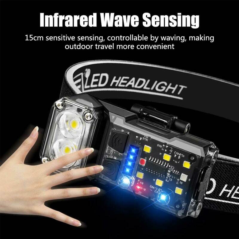 Swivel head waterproof with magnetic white red and blue light rechargeable headlight
