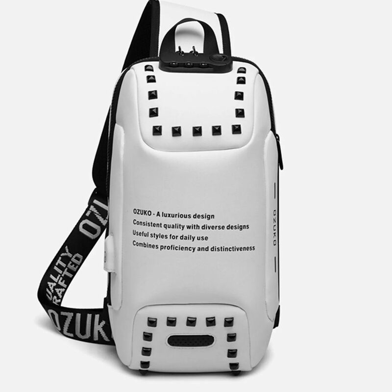 Męska torba na klatkę piersiową na jedno ramię Crossbody wodoodporna sportowa torba podróżna do przechowywania tabletu IPAD blokada hasłem Port USB