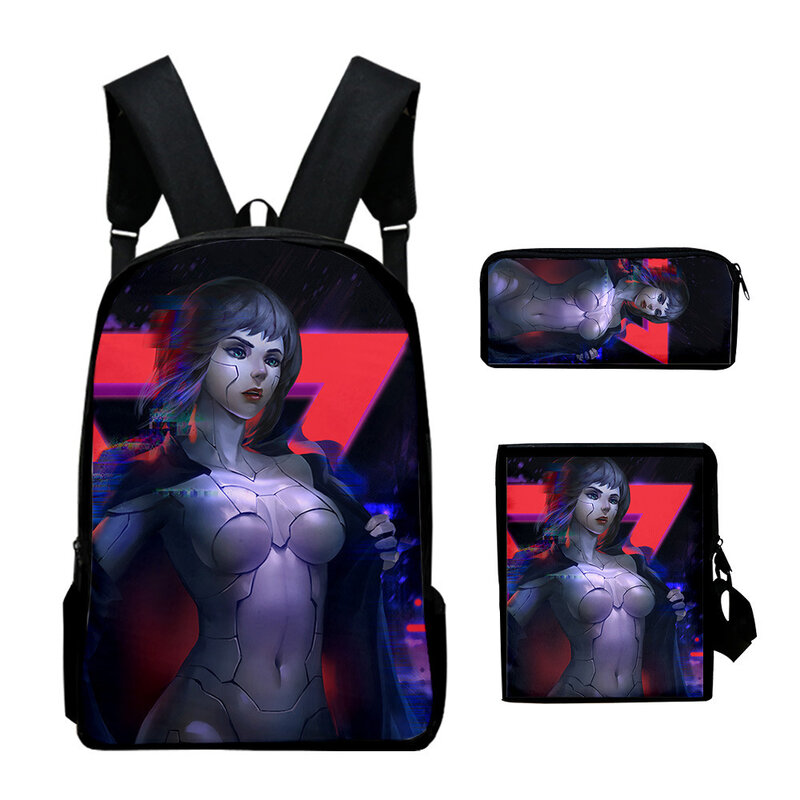 Classic ghost in the shell 3D Print 3pcs/Set pupil School Bags Laptop Daypack Backpack Inclined shoulder bag Pencil Case
