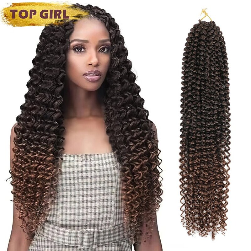 Twist Crochet Hair-trenzas de ganchillo sintéticas para mujeres negras, extensión Afro Kinky Ombre, marrón, Onda de Agua, 22 pulgadas