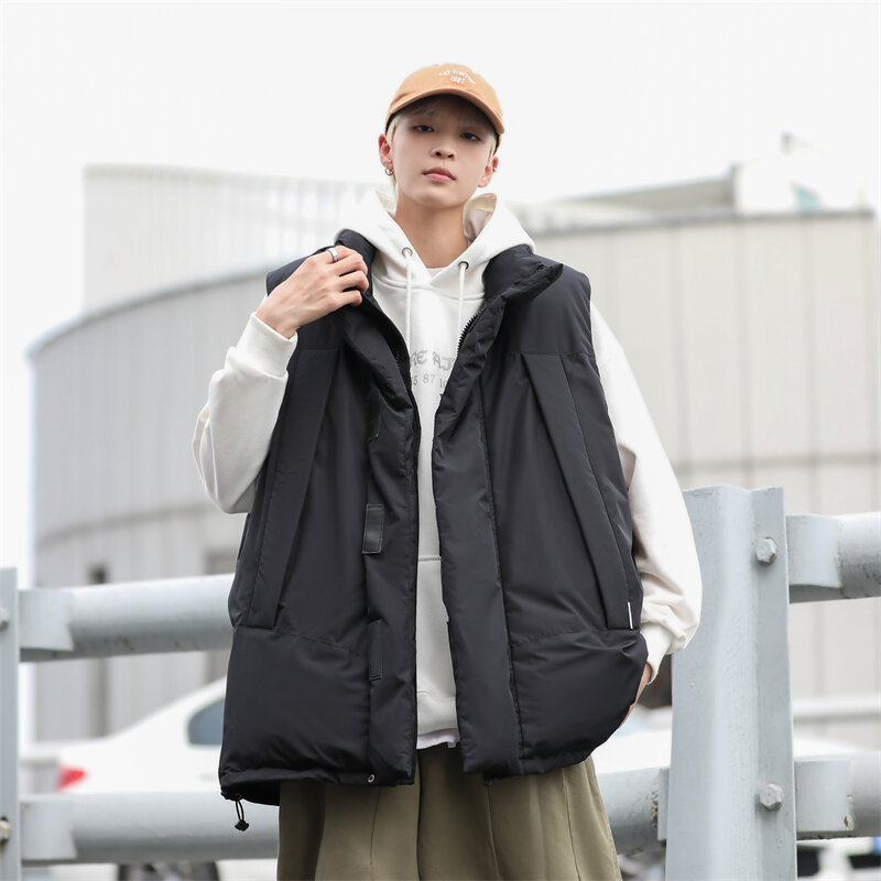 Parki dla mężczyzn odzież kamizelki koreańska moda Vintage grubsza zimowa odzież techna Harajuku Ropa De Hombre Streetwear workowate szykowna, nowa