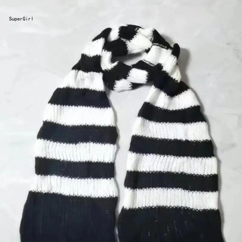 Harajuku Stripe Neck Scarf for Women Men Soft Neck Warmer Gothic Knit Warm Scarf Winter Autumn Fashion Neckwear