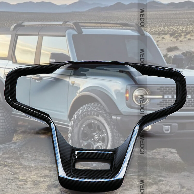 Alta qualidade volante do carro decorativo capa guarnição decalque para ford bronco acessórios abs padrão de carbono