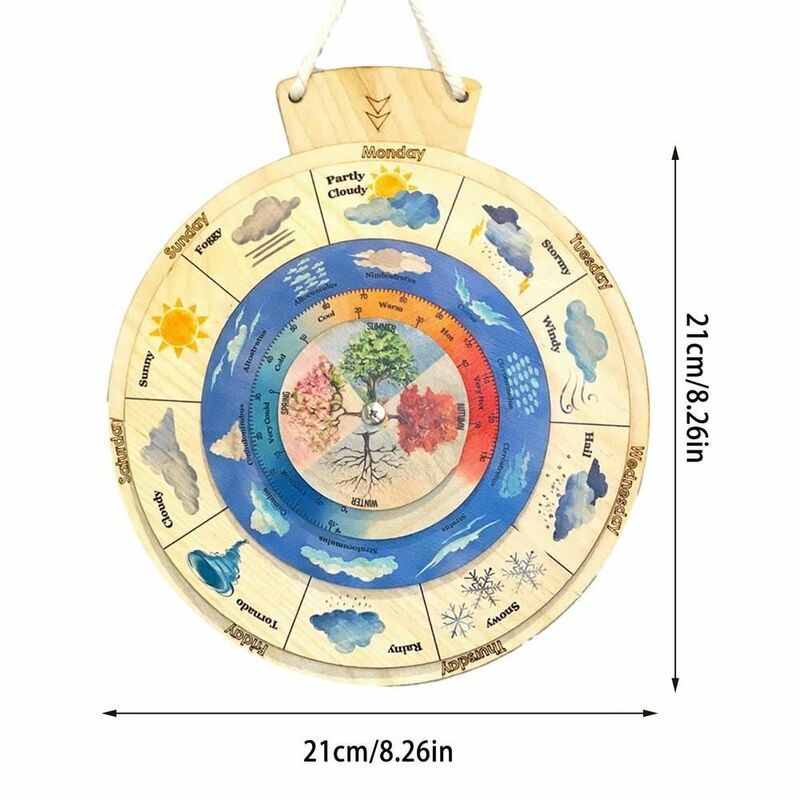 Wykres pogody wisiorek z kalendarzem pogodowym drewniana obrotowa Montessori zabawka edukacyjna tablica sensoryczna rzemiosło artystyczne zabawka edukacyjna pogody