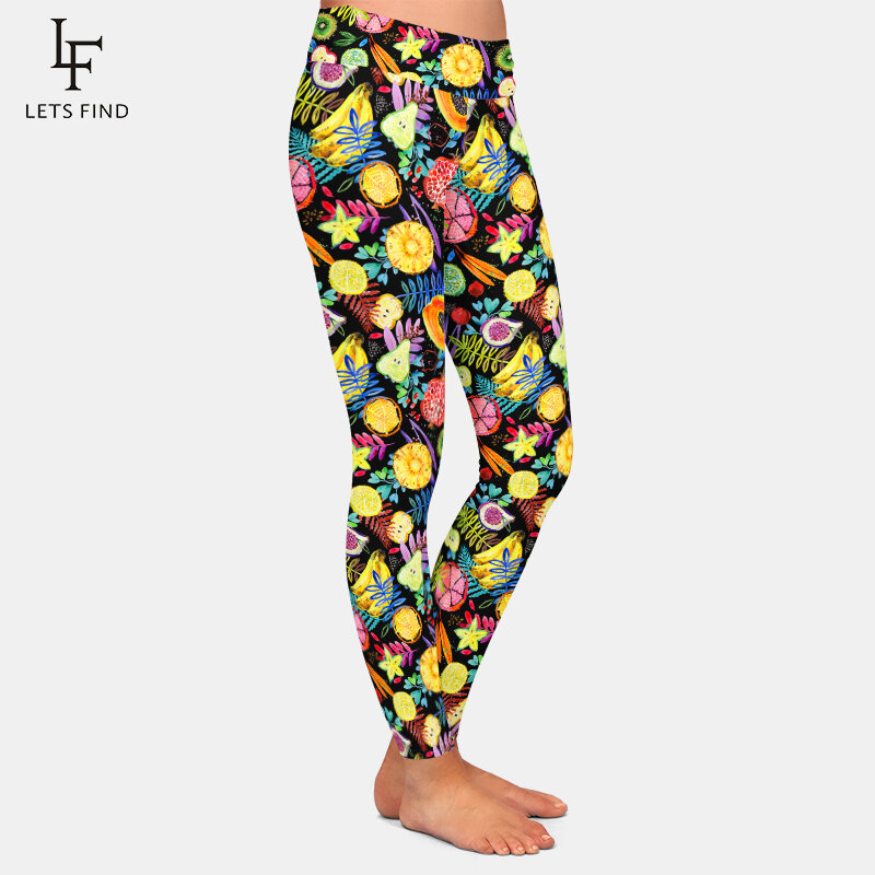 Letsfind nova chegada leggings femininas 3d frutas padrão imprimir cintura alta calças de estiramento alta quaility sexy leggins completos