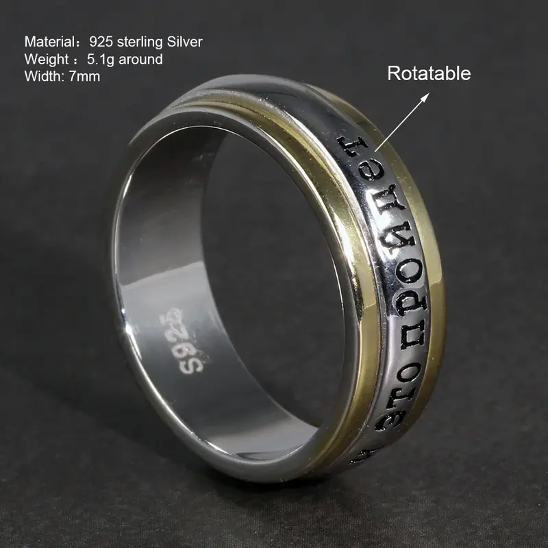 Anello in argento Sterling S925 per uomo e donna anello coppia girevole con incisione di aforismo russo