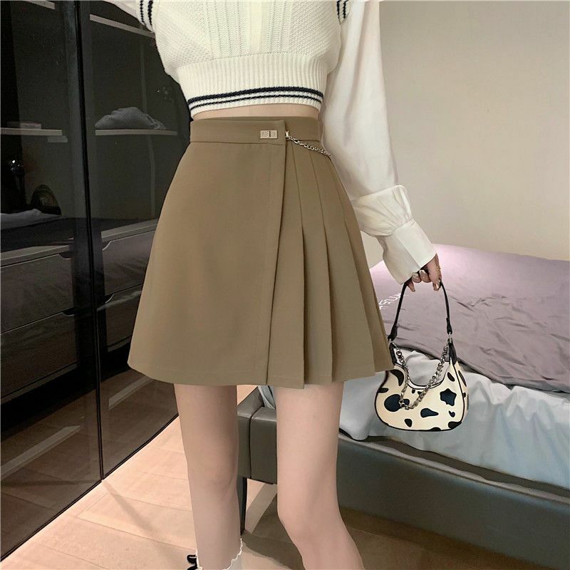 Deeptown-minissaia plissada feminina, estilo coreano, cintura alta, linha A sexy, irregular, curto elegante, estilo preppy, casual