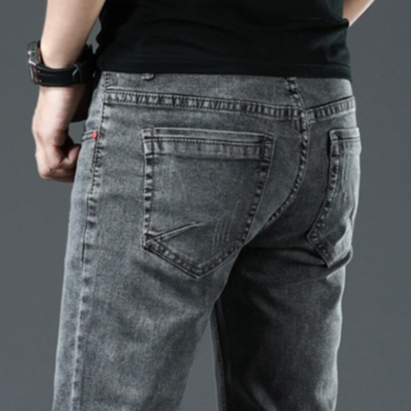 Pantalones vaqueros de algodón para hombre, Jeans informales, elásticos, ajustados, de uso diario, color gris y negro, nuevo diseño de marca, envío directo