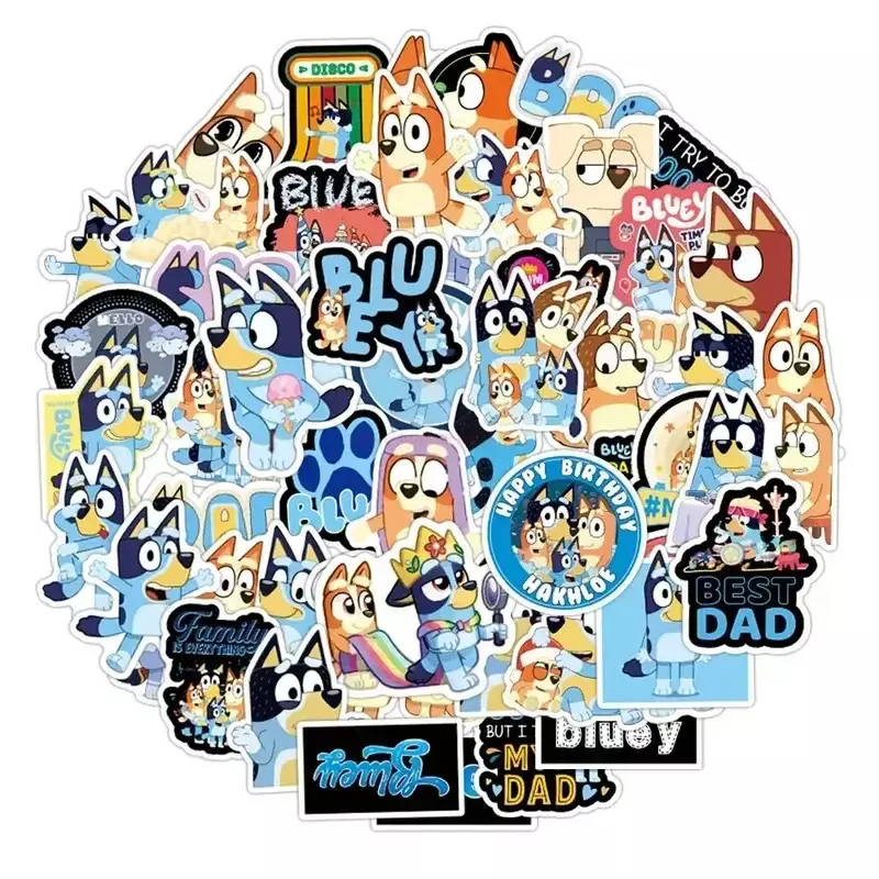 Pegatina creativa de dibujos animados para niños, grafiti Bluey lindo, escritorio, computadora, Maleta, guitarra, impermeable, papelería, juguete, 50 piezas por bolsa