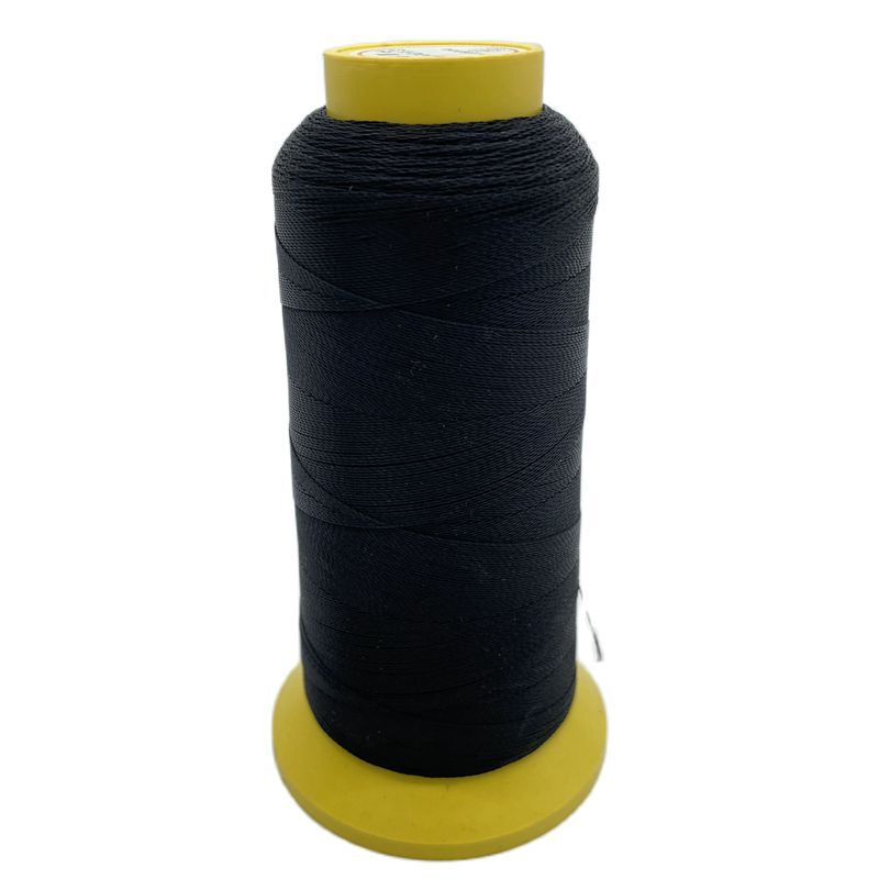 Rollo de hilo de poliéster negro de 1500m de longitud, hilo de coser para pelucas, hilo para tejer el cabello con regalo, 1 ud., aguja curva C de 6,5 cm