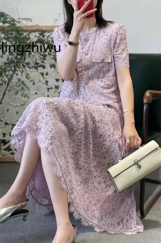 Lingzhiwu-roxo conjunto de saia para as mulheres, qualidade superior, artesanal, lantejoulas, rendas, elegante, nova chegada, verão, 2021