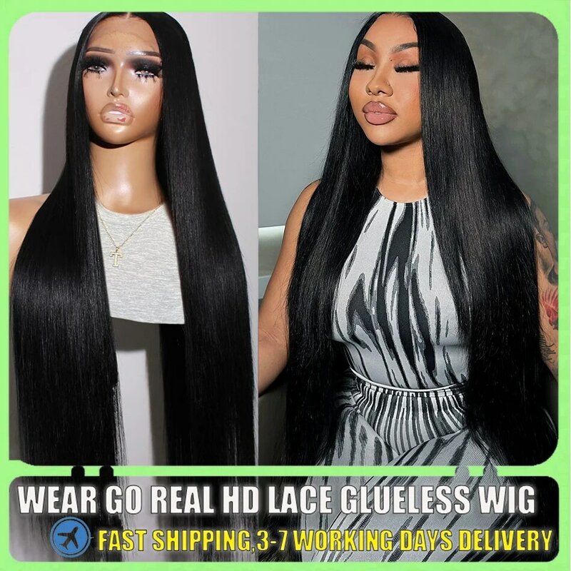Straight 30 34 40 Inch Transparent Glueless Ready To Wear Transparent 13x6 HD Lace Frontal Human Hair Wigs 13x4 Lace Front Wig