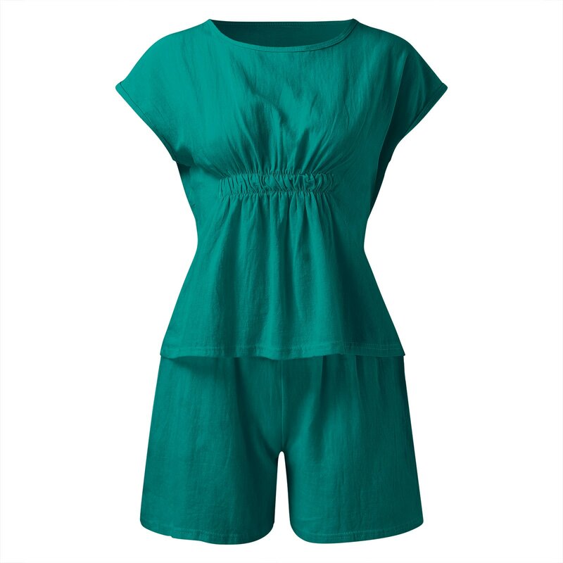 Conjuntos femininos de duas peças de linho algodão, tops e shorts de manga curta, agasalho solto, roupas femininas, roupa caseira, 2021