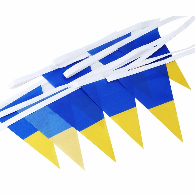 String ธงยูเครนสามเหลี่ยม String ธงยูเครนสามเหลี่ยมแห่งชาติธงแบนเนอร์กิจกรรม Parade เทศกาล Decor 10M 15ด้าน
