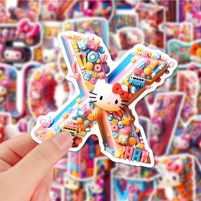 Pegatinas de letras de Hello Kitty Sanrio para niños, calcomanías de Graffiti estéticas para teléfono, botella de agua, Maleta, dibujos animados bonitos, 10/30/52 piezas