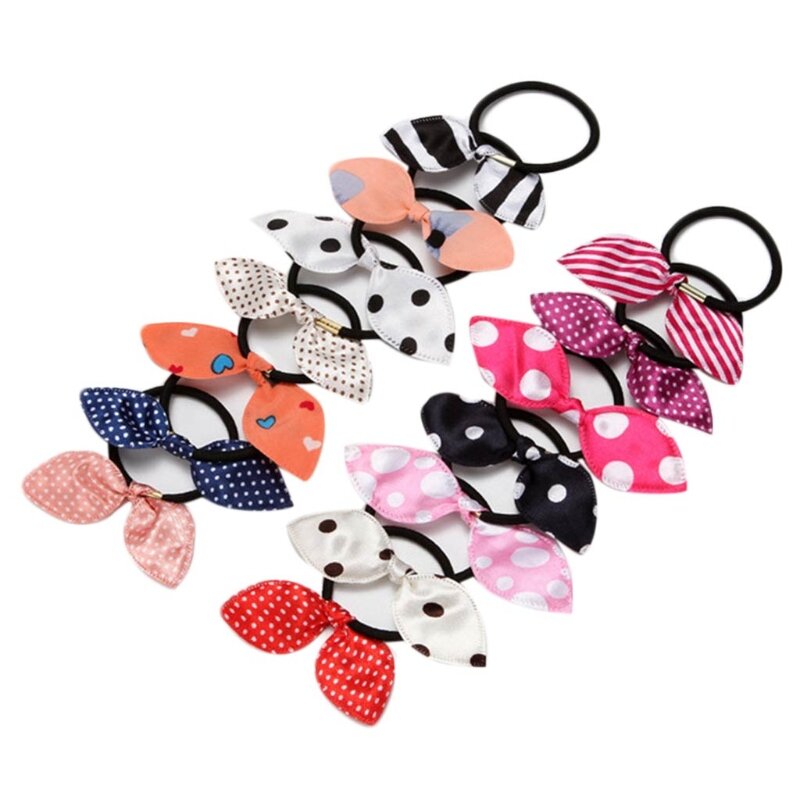 1Pc Girls Rabbit Bunny Ear Hair Ties Rubber Bands Women No Crease Bowknot Scrunchies Ponytail Holders Random Color