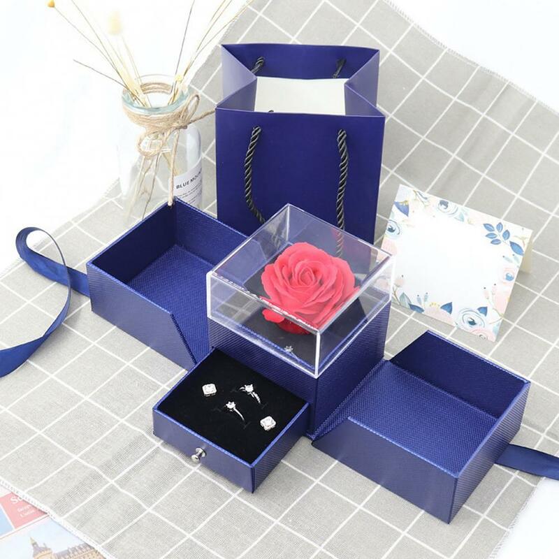صندوق هدايا أكريليك شفاف لعيد الحب ، حلقة كرافت ، حامل عرض ، تصميم زهرة المجففة غير القابلة للإزالة ، صندوق تغليف المجوهرات