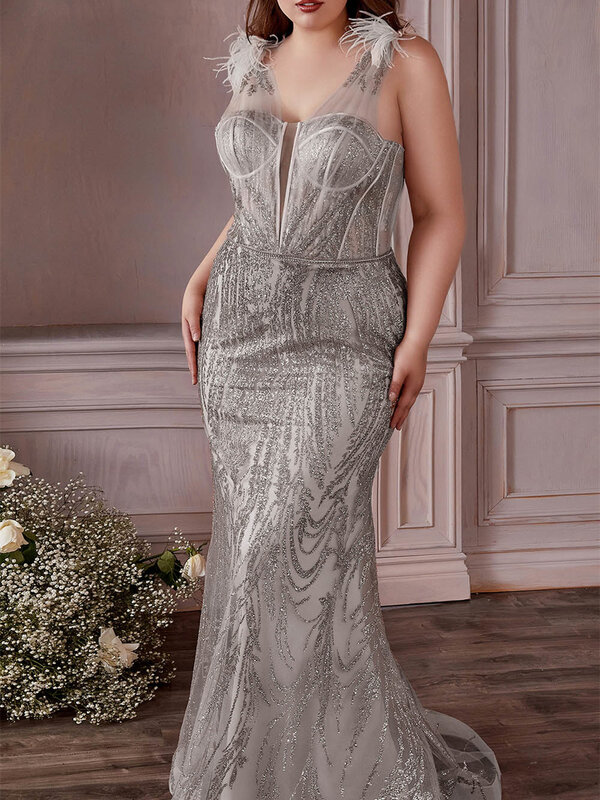 Sexy Deep v Neck Sequin Evening Gown 2024 Classic Sleeveless Beaded Bridal Gowns Elegant Floor Length Dress Vestidos De Novia