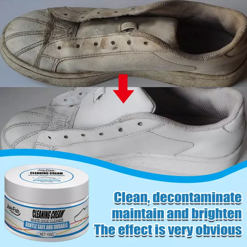 ครีมทำความสะอาดพร้อมฟองน้ำอเนกประสงค์1ชิ้นครีมลบรอยเปื้อนรองเท้าสีขาวซักฟรีไม่เหลือง