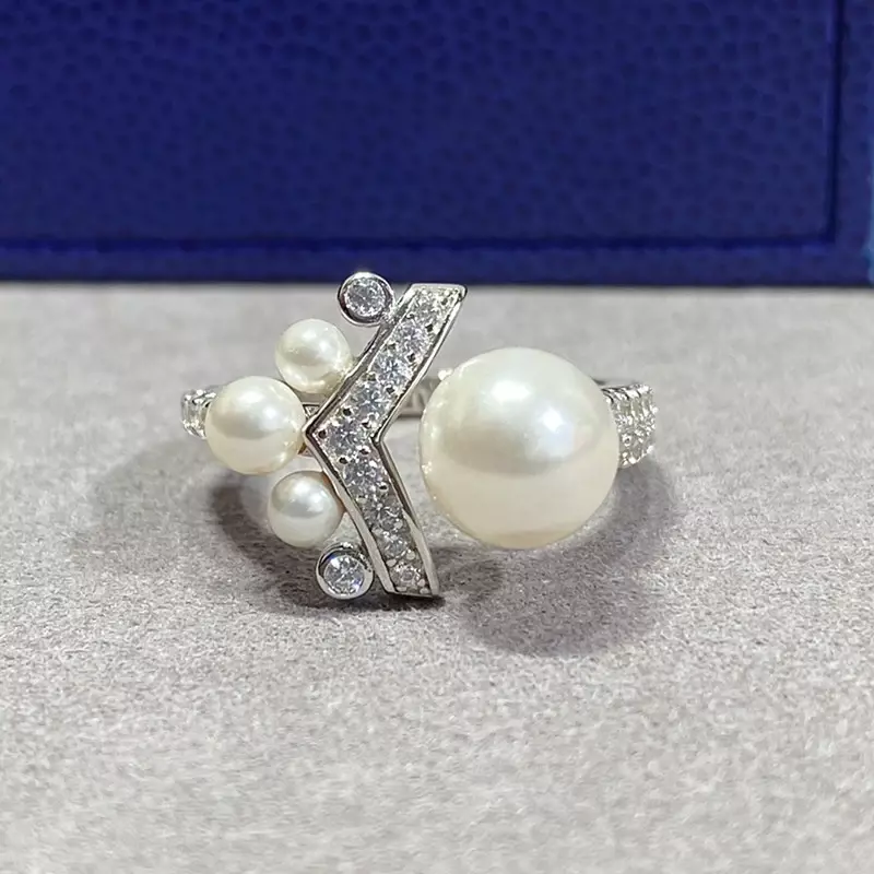 S925 Sterling Silver V-shaped Pearl Ring para mulheres, marca de moda doce, jóias de luxo, presente de festa, novo