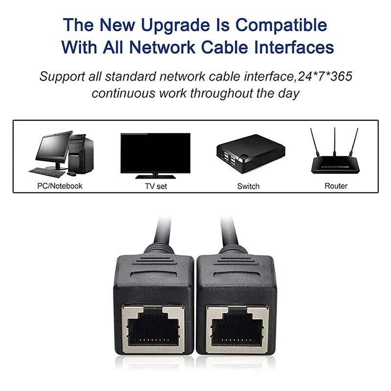 RJ45 adaptor Splitter Ethernet 1 laki-laki ke 2 perempuan pemisah jaringan LAN mendukung Cat6 kabel ekstensi jaringan Internet