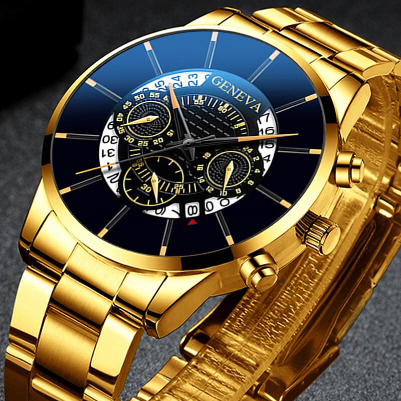 Relógio de pulso de quartzo de luxo masculino, moda casual, calendário, data, relógio, aço inoxidável, masculino, novo