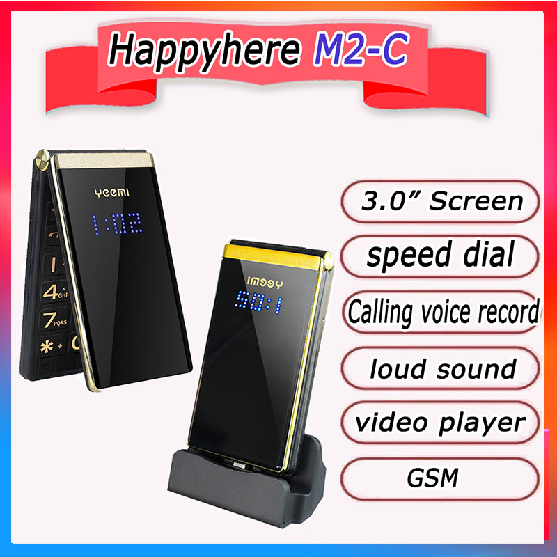 Hadiah casing GSM 2.8 "layar ganda Senior Flip dua SIM panggilan cepat FM MP3 MP4 perekam ponsel tombol Keyboard Rusia