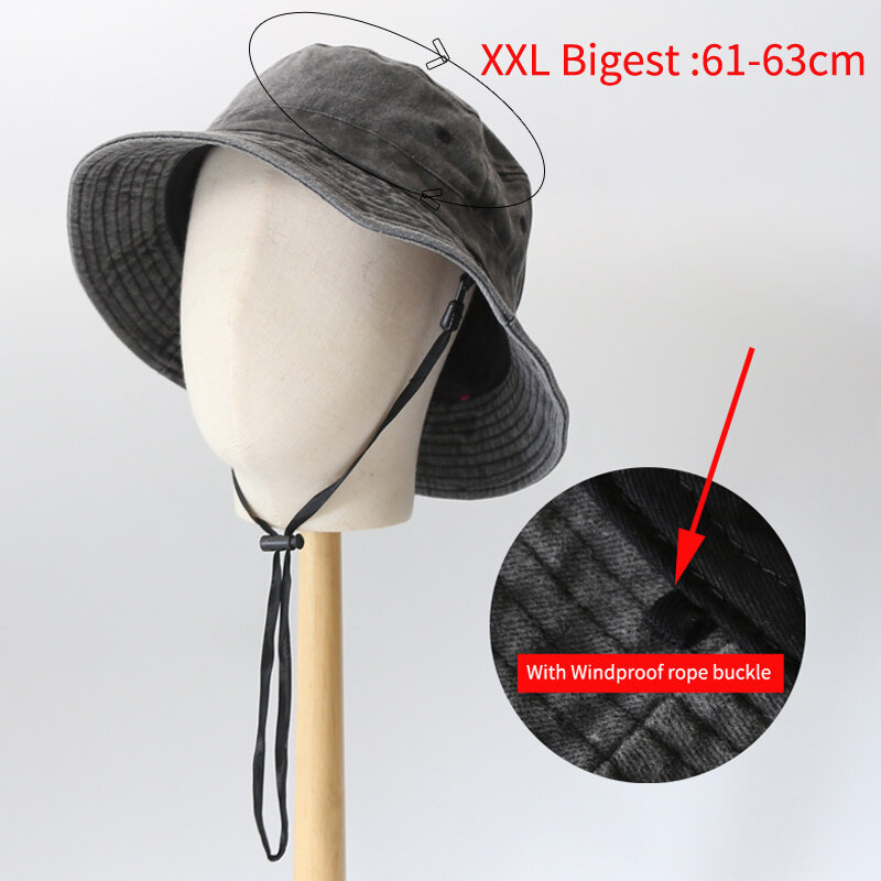 Topi Bucket ukuran besar kepala besar untuk pria topi nelayan katun murni Panama Pria Wanita Korea 59cm 60cm 62cm 63cm topi matahari
