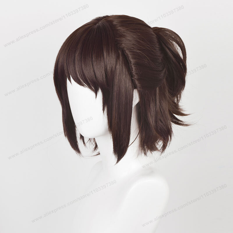 Hange Zoe Wig Cosplay 35cm, Wig sintetik tahan panas rambut pendek coklat tua + topi Wig