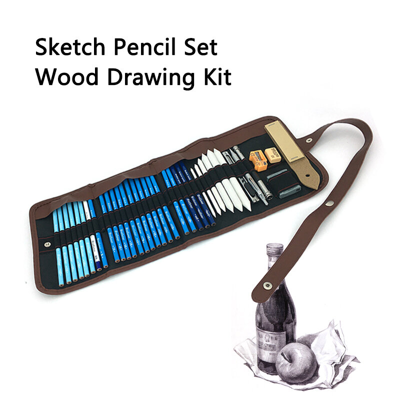 Brutfuner 28/38pcs Sketch Pencil Set Professional Drawing Kit Roll Up Charcoals Pencil Bags Artist Beginner Student Art Supplies