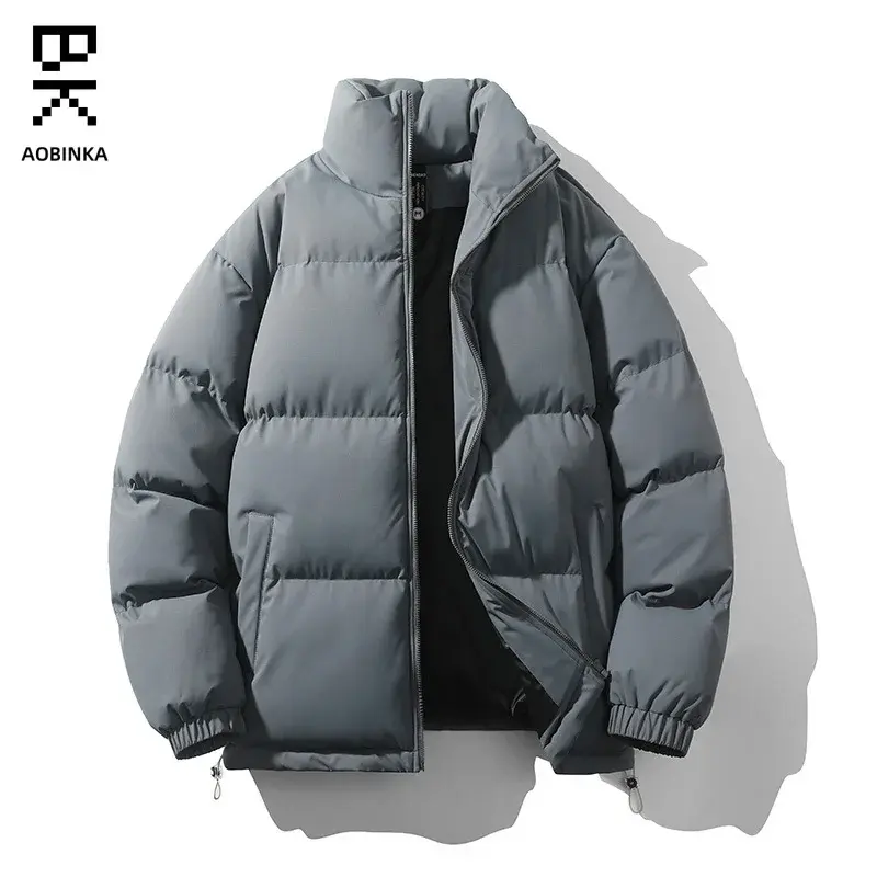 2023 Winter lose Herren Baumwoll mantel Hong Kong Stil einfarbig Stehkragen Mantel Dec klack Baumwoll mantel verdickt kalten Mantel zi