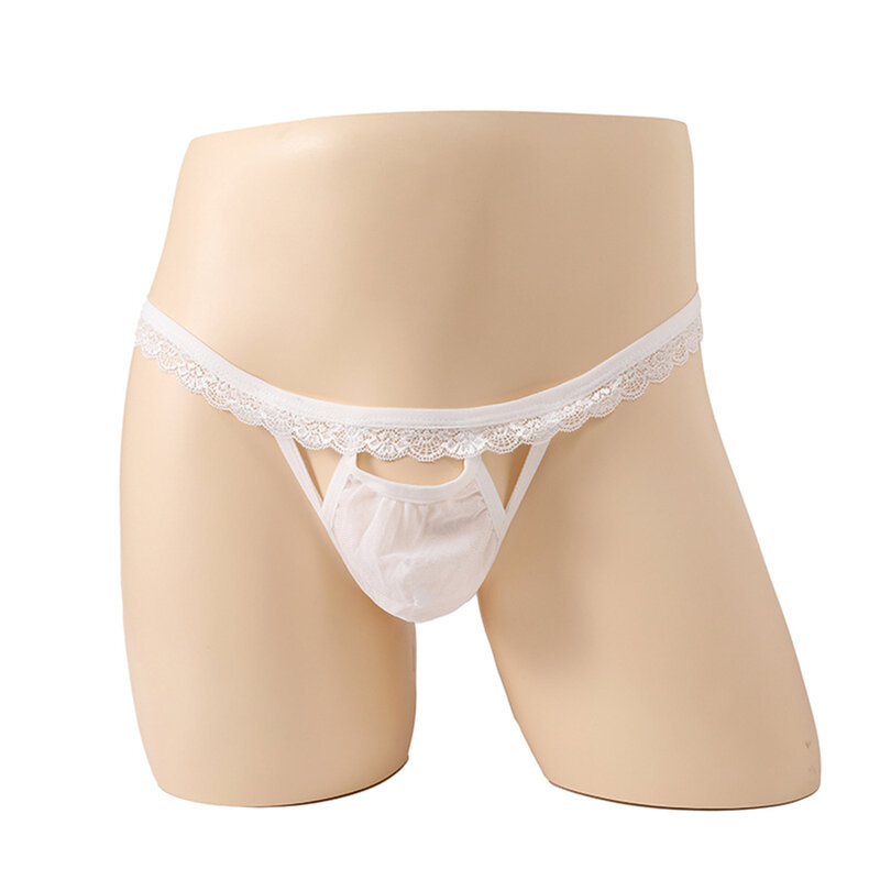 Culotte string taille basse en dentelle pour hommes, slip transparent, sous-vêtement sexy, t-back, mode