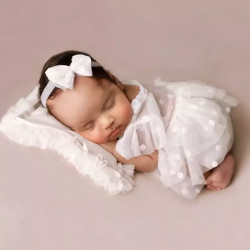 3 buah hiasan foto bayi perempuan, ikat kepala pita + Gaun + bantal