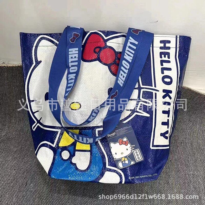 Hellos Kittys-bolsa de compras de nailon con estampado, de gran capacidad bolso de hombro, impermeable, ecológico, tejido a mano, Kawaii, regalos de cumpleaños