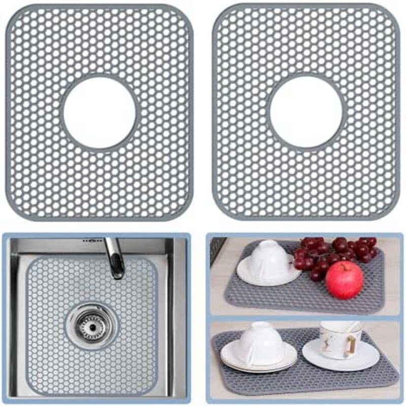 Silicone Sink Mat, 2 Pack Sink Protectors For Kitchen Sink, Folding Non-Slip Heat Resistant Sink Mat