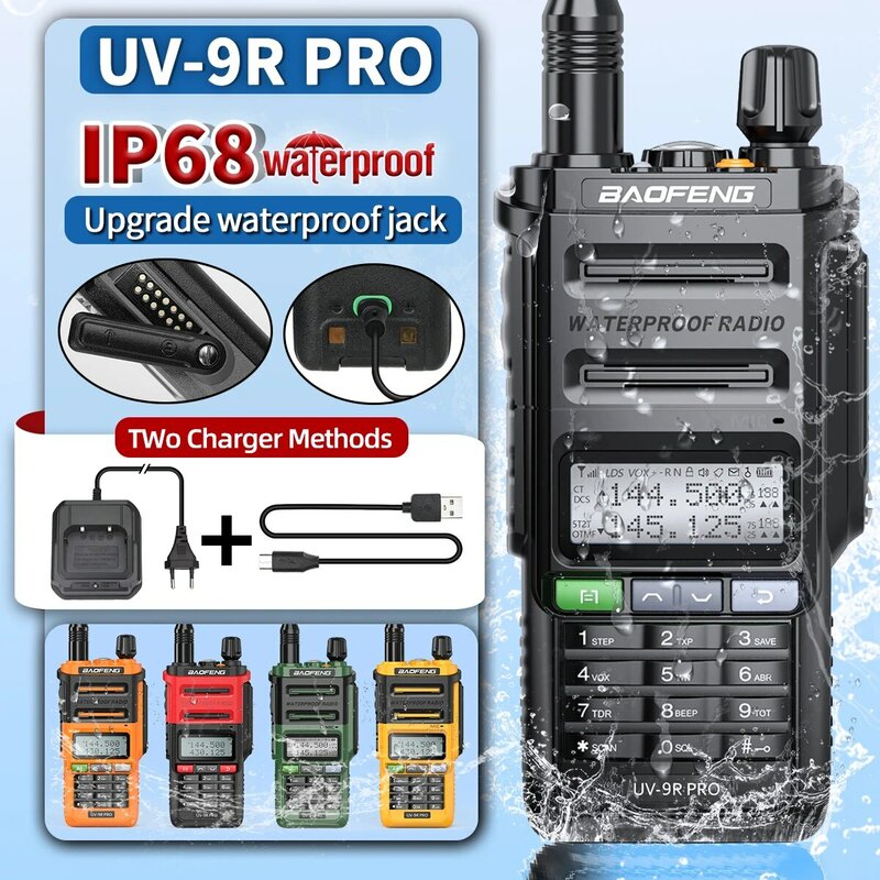 Baofeng-UV 9R PRO V1 IP68 Walkie Talkie à prova d'água, alta potência, Dual Band, UHF, VHF, Tipo-C Carregador, Longo Alcance, CB Radio Upgrade, V1