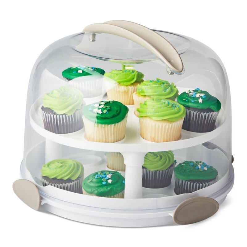 Round Cake Carrier with Clear Plastic Cover, 13" Diameter, Dishwasher Safe