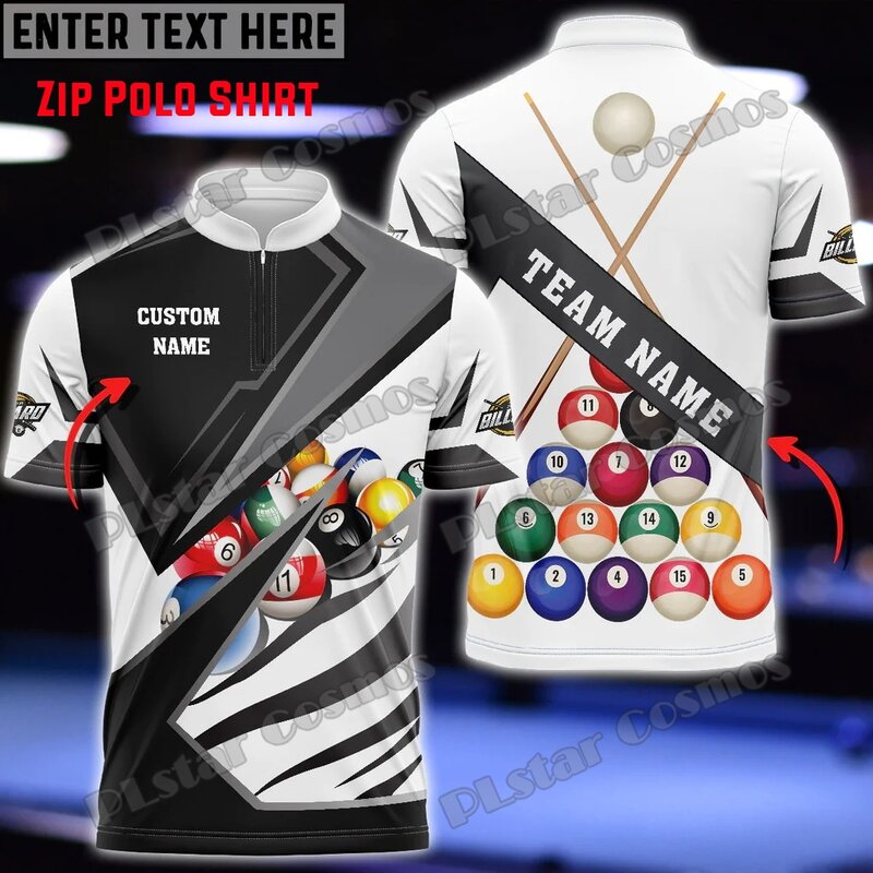 Polo con cremallera para hombre, camisa con estampado 3D de jugadores de billar, nombre personalizado, informal, Unisex, WK90